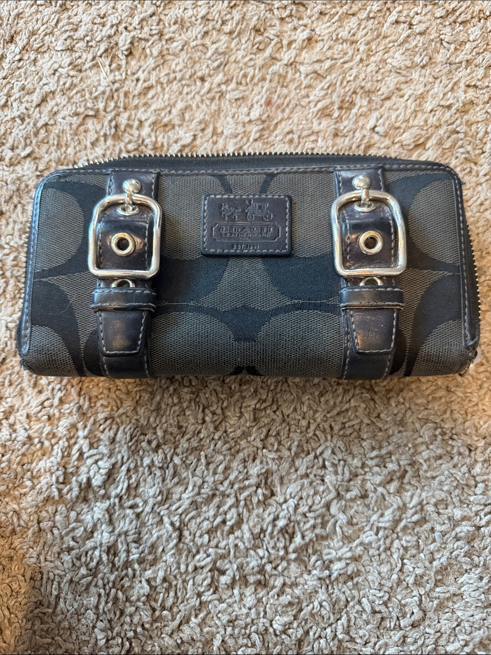 Coach Zip Around Wallet - Light Blue Interior